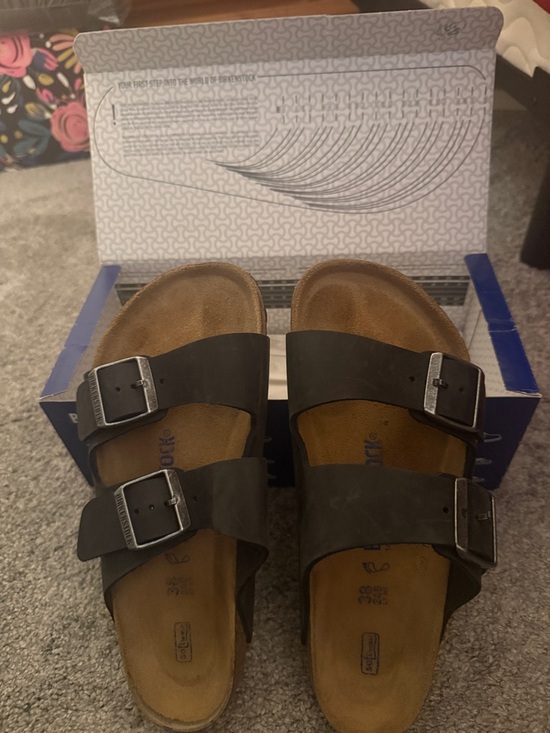 Birkenstock Shoes - Birkenstock Two-Strap Sandals in Black with Brown Footbed